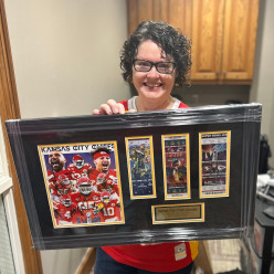 Auction Item Preview! Check out this authenticated and framed picture of Chris Jones, Travis Kelce, Patrick Mahomes, and Andy Reid. The photo is AUTOGRAPHED by all THREE PLAYERS and COACH! Alongside the autographed photo are tickets from the three Chiefs Super Bowl wins - 2020, 2023, & 2024.