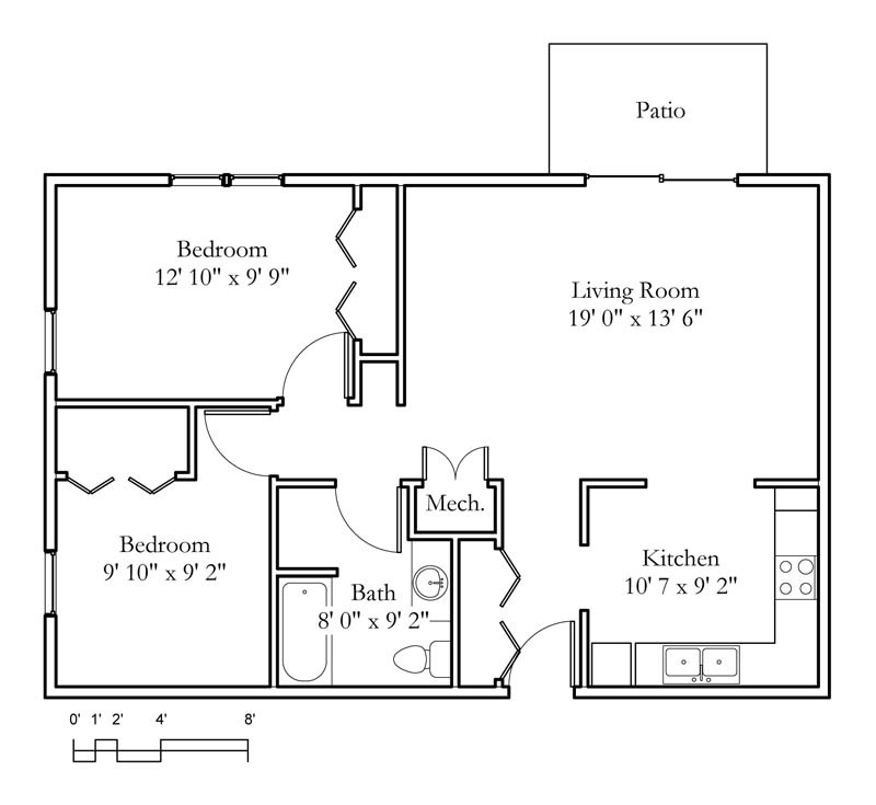 Apartment Sample Floor Plans Meadowlark Continuing Care Garden Apartments 2 Bedroom 1 Bath 823sqft