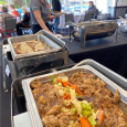 Michaela Hummel, Dining Services Leader find German entrees and side dishes on the lunch buffet.